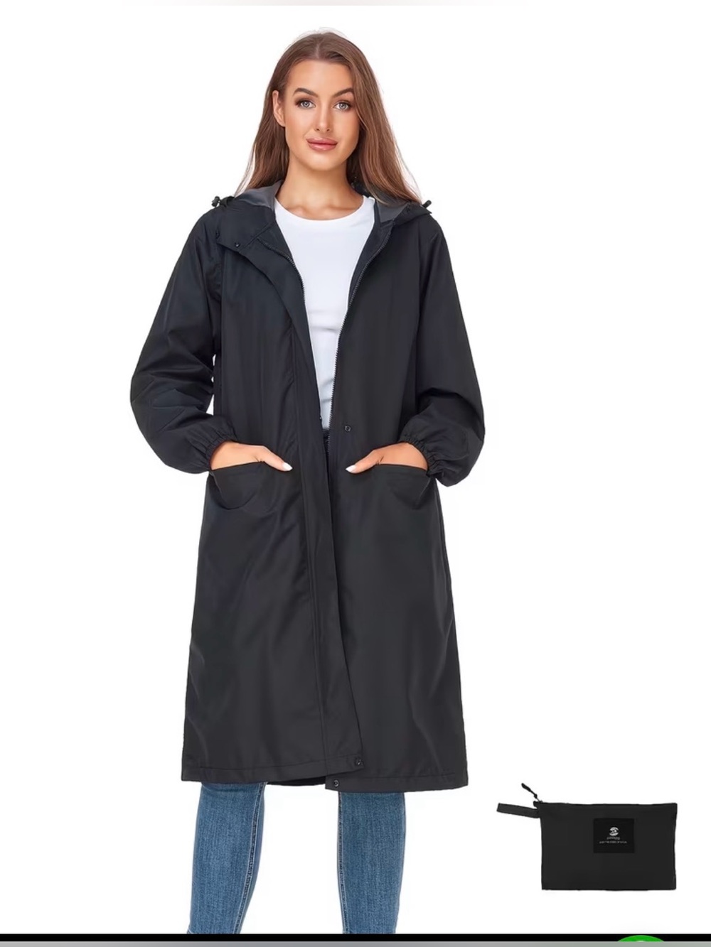 New Black Long Outdoor Rain Hooded Raincoat  Large